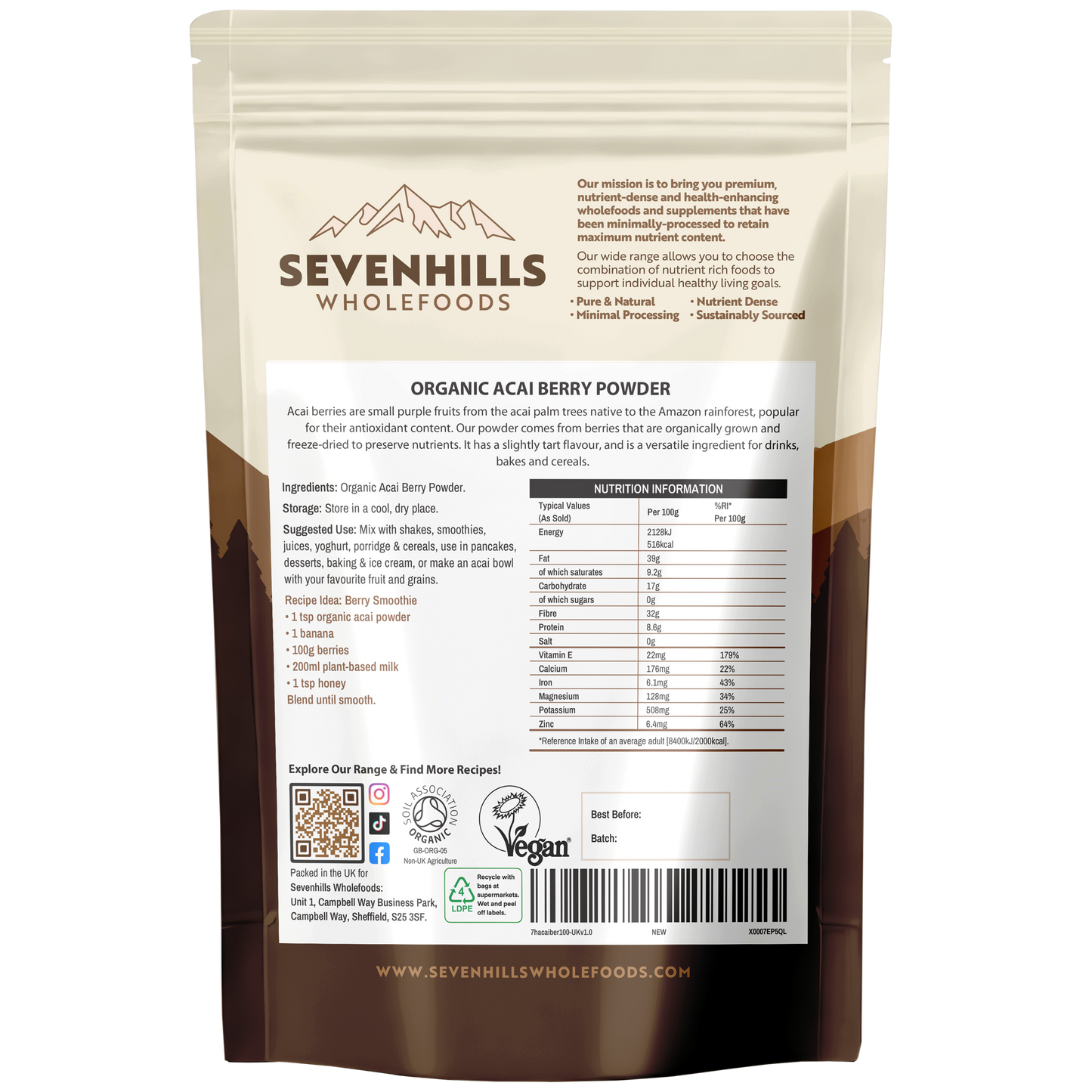 Organic Acai Berry Powder, Freeze-Dried